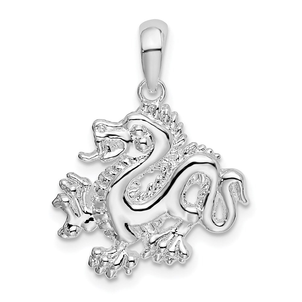Million Charms 925 Sterling Silver Charm Pendant, Small Dragon High Polish, 2-D