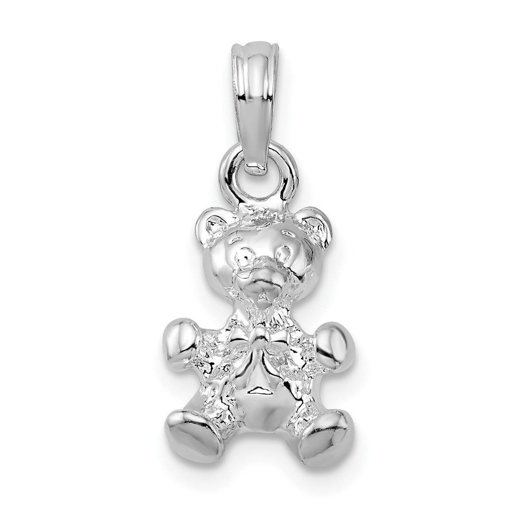 Million Charms 925 Sterling Silver Charm Pendant, 3-D Teddy Bear with Bow Tie