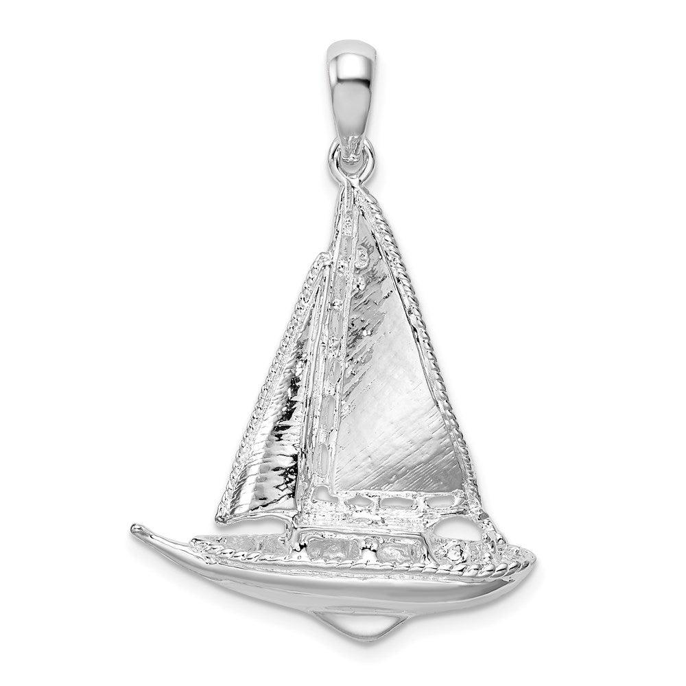 Million Charms 925 Sterling Silver Nautical Charm Pendant, 3-D Sailboat, High Polish