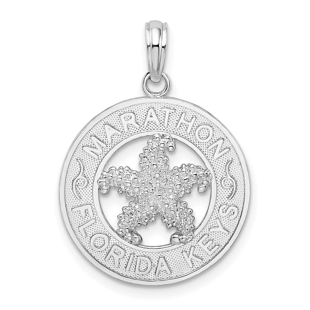 Million Charms 925 Sterling Silver Travel Charm Pendant, Marathon Florida Keys On Round Frame with Starfish Center
