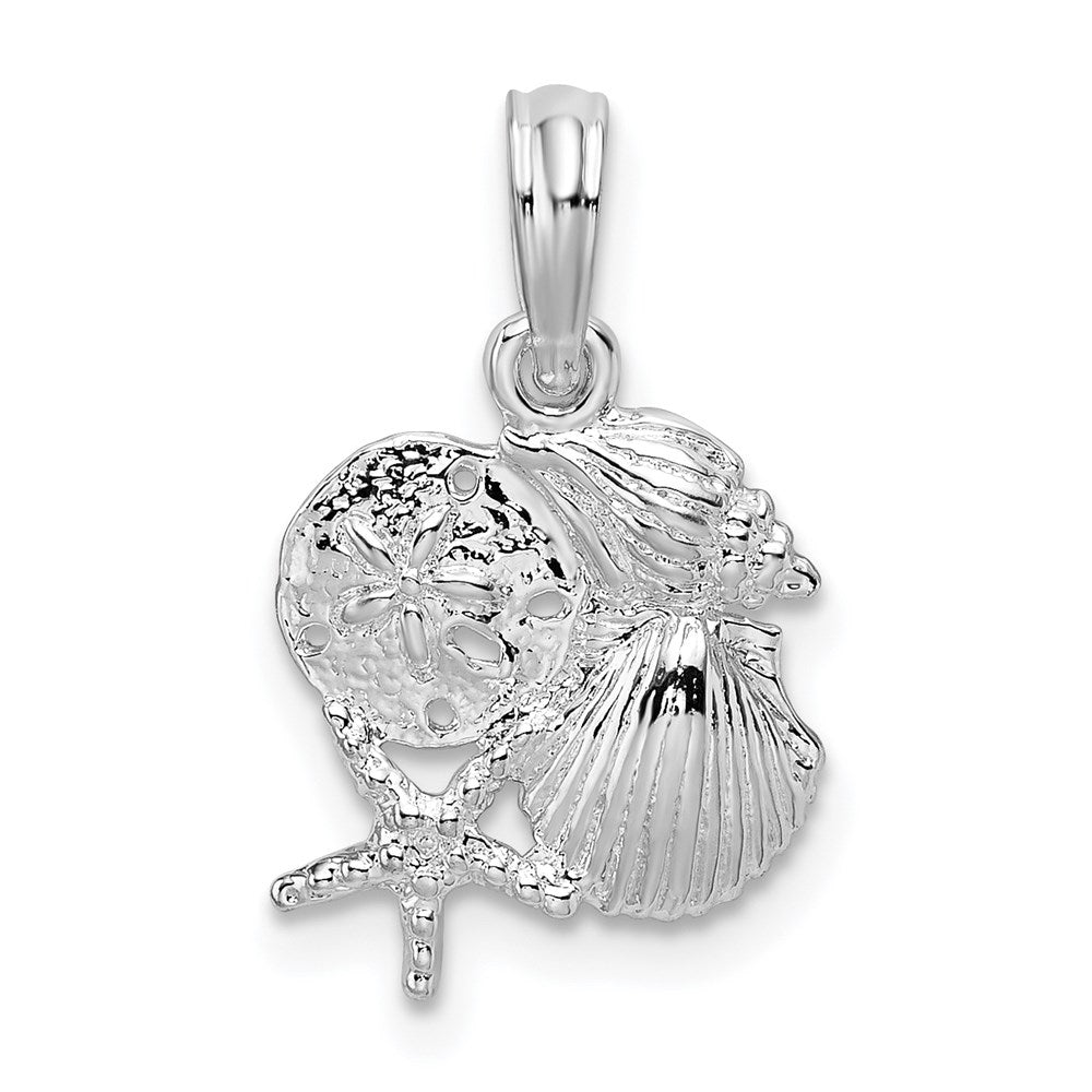 Million Charms 925 Sterling Silver Nautical Sea Life Charm Pendant, Small Four Shell Mini Cluster, 2-D