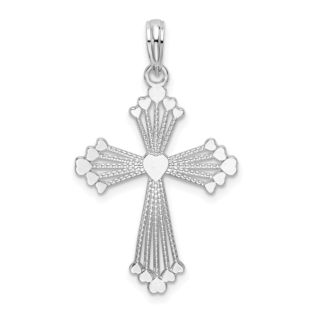 Million Charms 925 Sterling Silver Religious Charm Pendant, Small Cross with Heart Center & Cut-Out Stripes