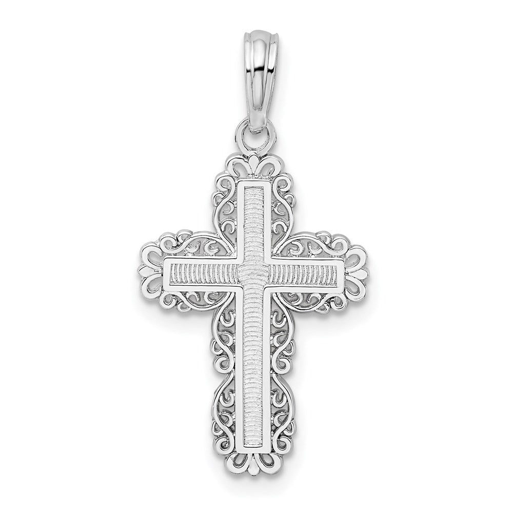 Million Charms 925 Sterling Silver Religious Charm Pendant, Small Cross with Lace Trim Border
