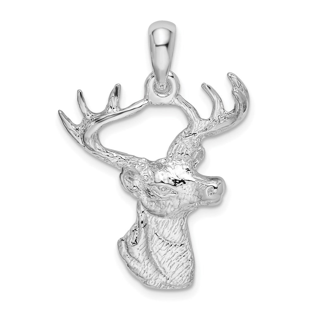 Million Charms 925 Sterling Silver Charm Pendant, Deer Head Profile, 6 Point Buck 2-D