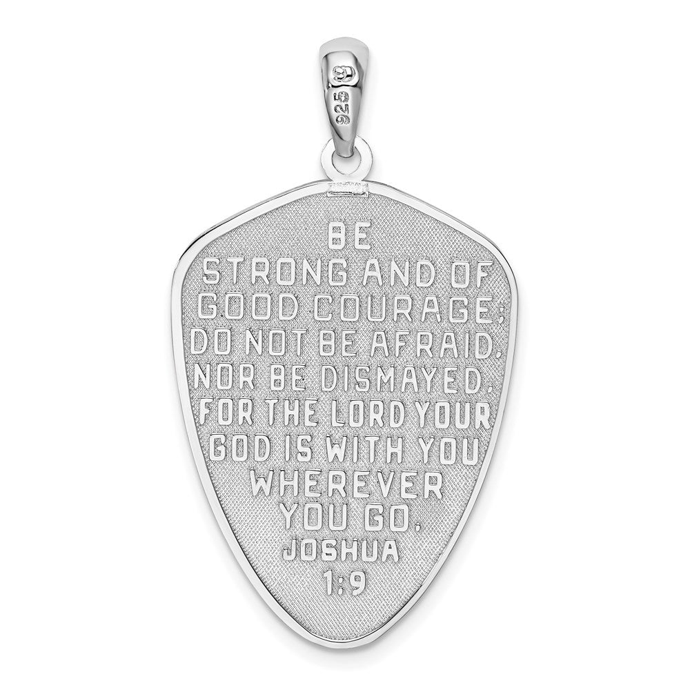 Million Charms 925 Sterling Silver Religious Charm Pendant, Cross Shield with Joshua 1:9 On Reverse
