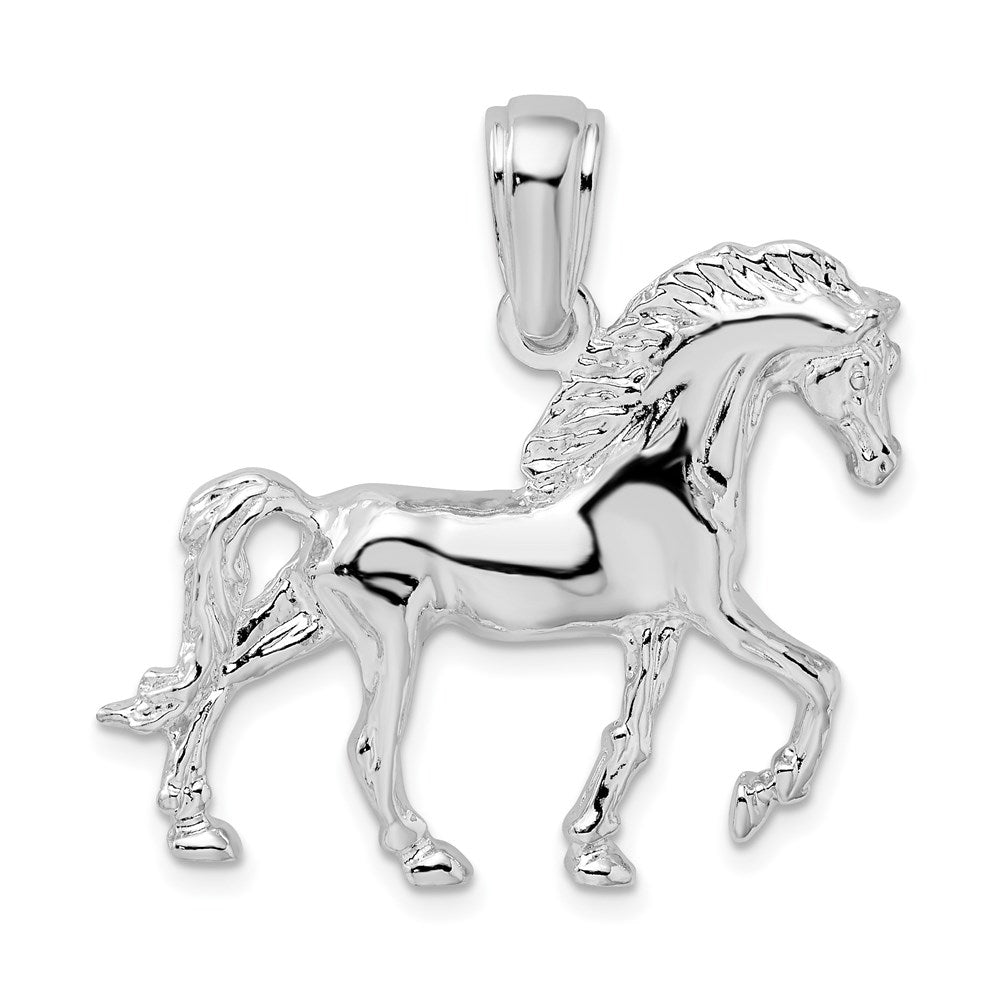 Million Charms 925 Sterling Silver Equestrian Animal Charm Pendant, Horse Walking with Tail Down, 2-D