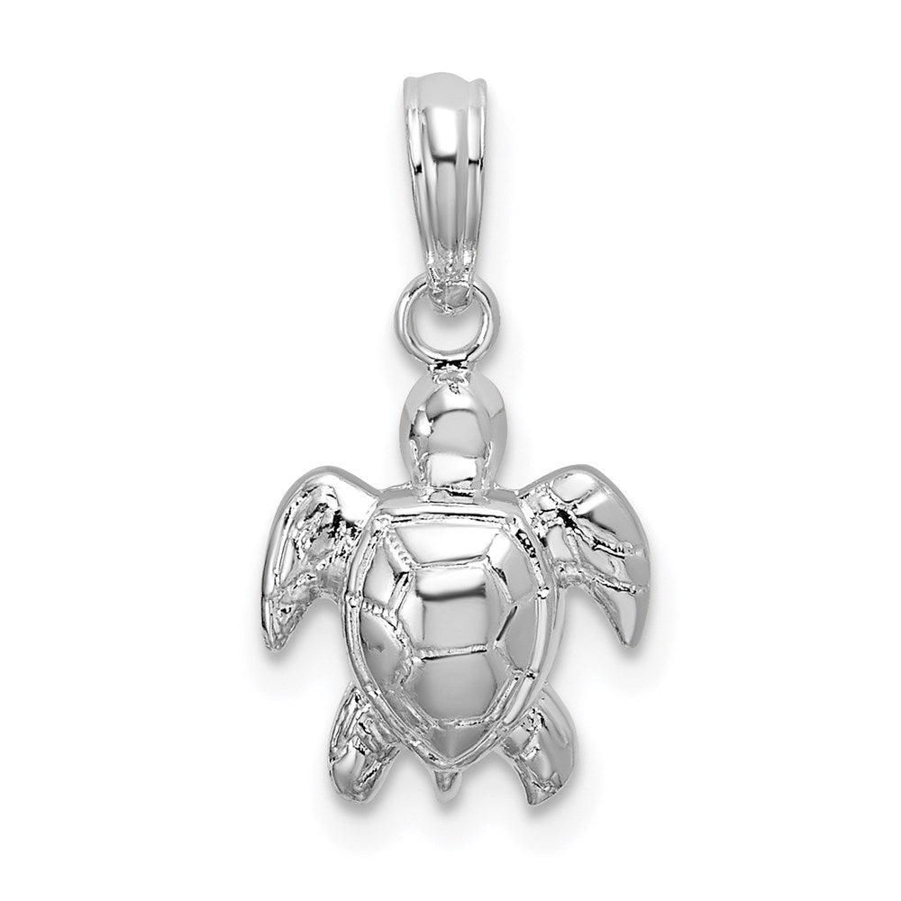 Million Charms 925 Sterling Silver Animal Charm Pendant, Small Mini Sea Turtle, 2-D & Textured