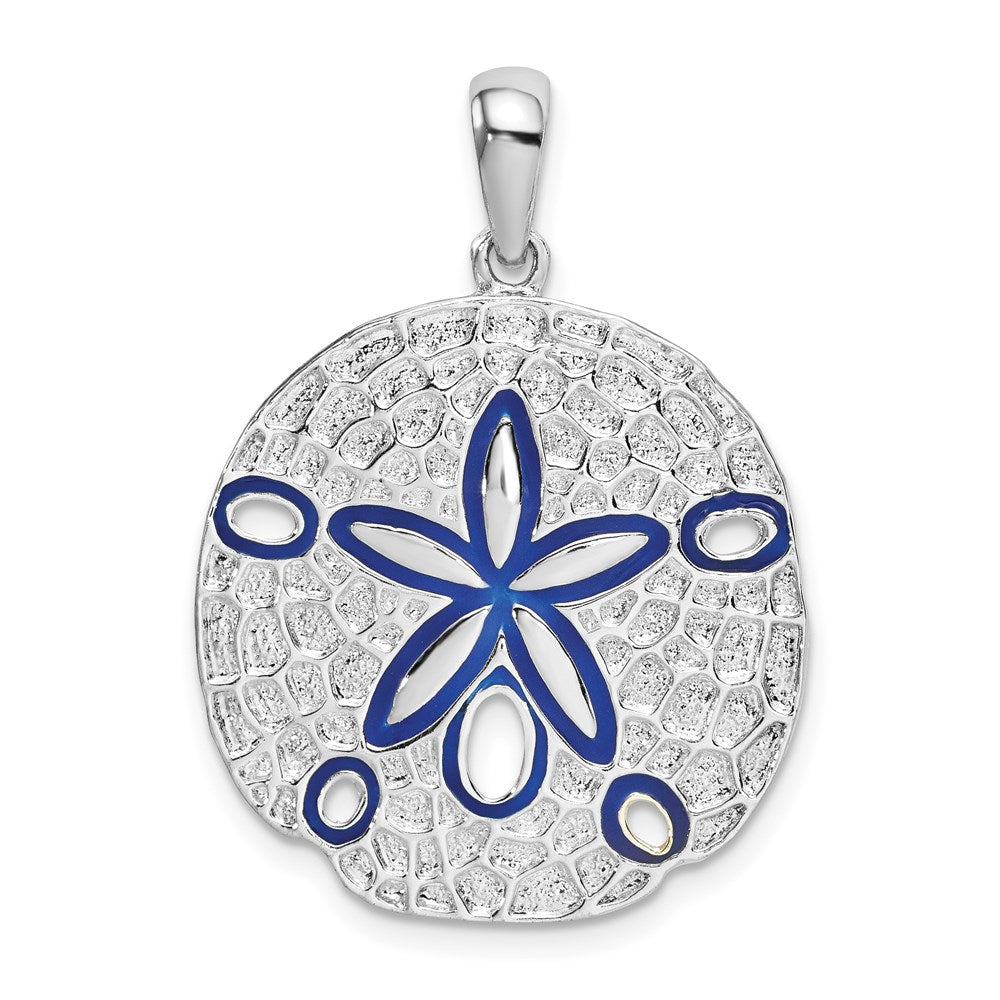 Million Charms 925 Sterling Silver Charm Pendant, Sand Dollar with Blue Enamel Accent