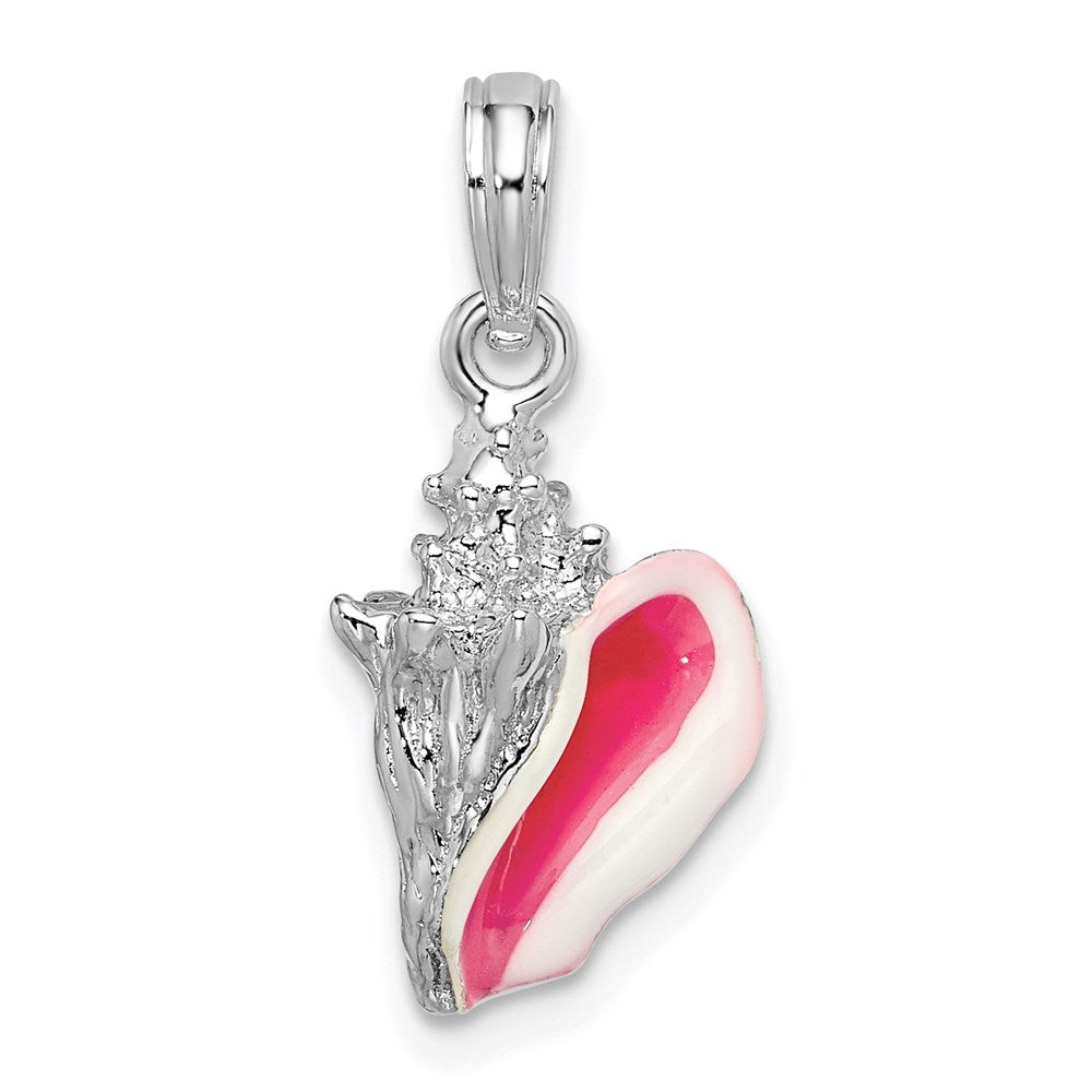 Million Charms 925 Sterling Silver Charm Pendant, Enamel 3-D Conch Shell Pink & White