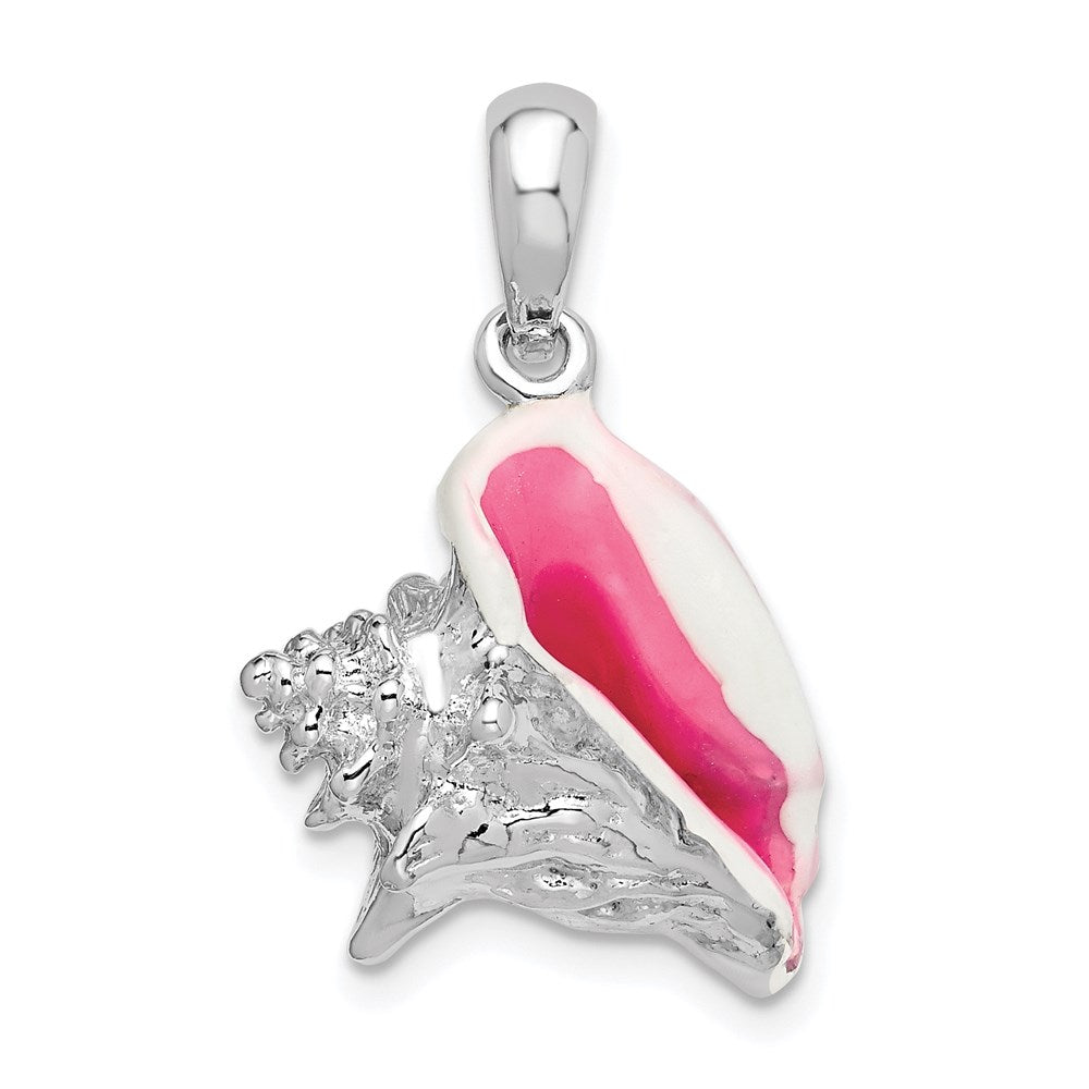 Million Charms 925 Sterling Silver Charm Pendant, Enamel 3-D Conch Shell Pink & White
