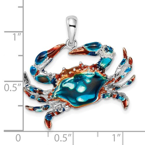 Million Charms 925 Sterling Silver Charm Pendant, Blue Crab with Blue Enamel 2-D