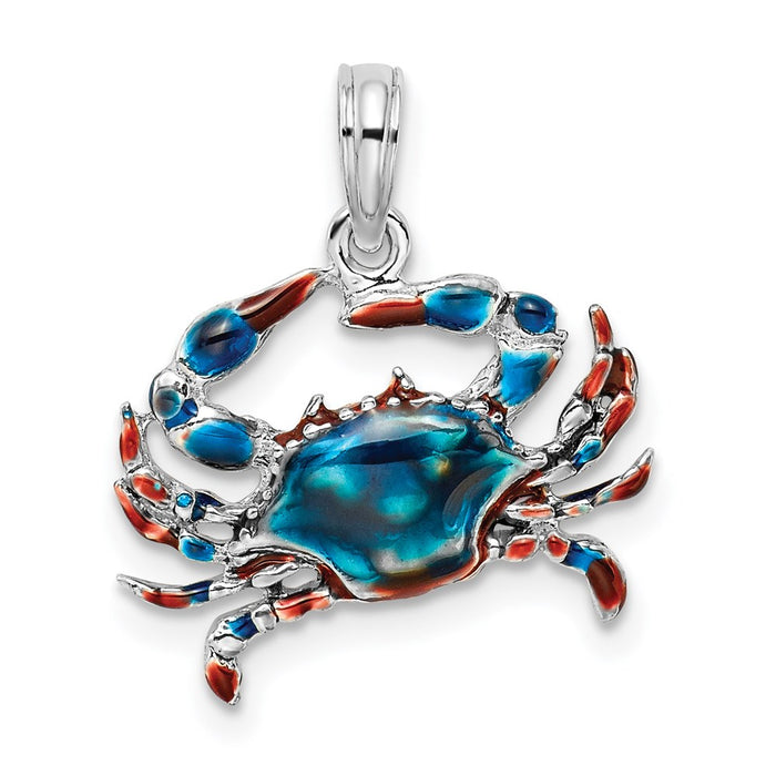 Million Charms 925 Sterling Silver Charm Pendant, Blue Crab with Blue Enamel 2-D