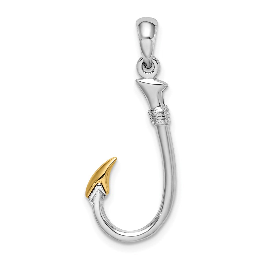 Million Charms 925 Sterling Silver Sea Life Nautical Charm Pendant, 3-D Fish Hook with 14K Accent