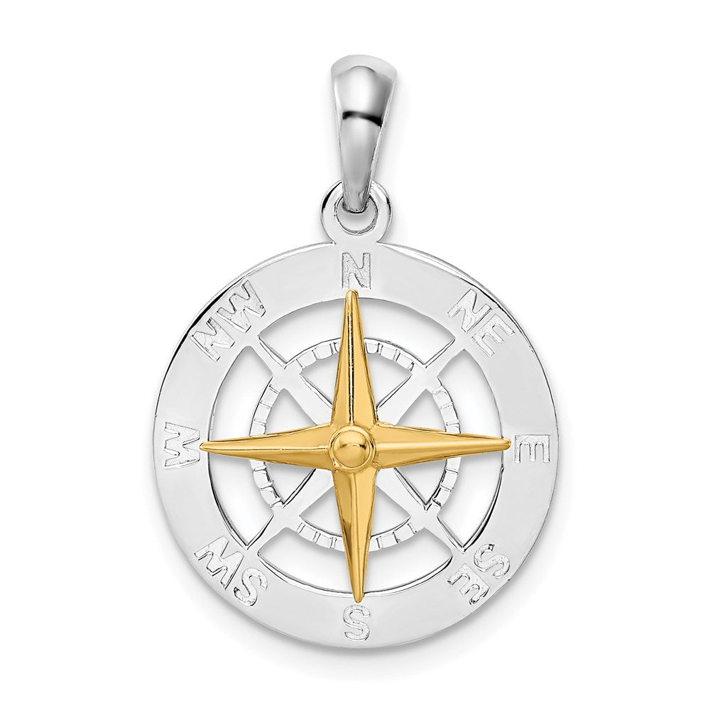 Million Charms 925 Sterling Silver Charm Pendant, Nautical Compass with 14K Needle