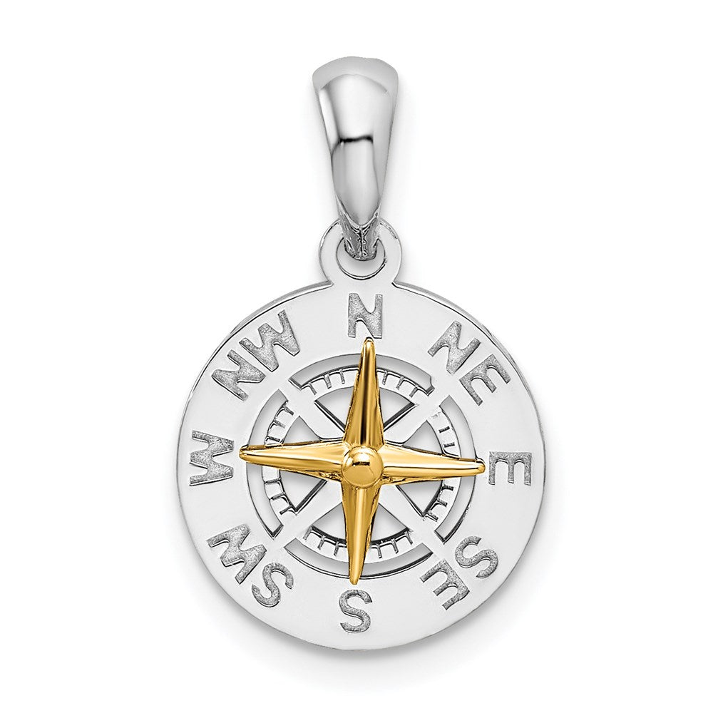 Million Charms 925 Sterling Silver Charm Pendant, Mini Nautical Compass 14K Needle