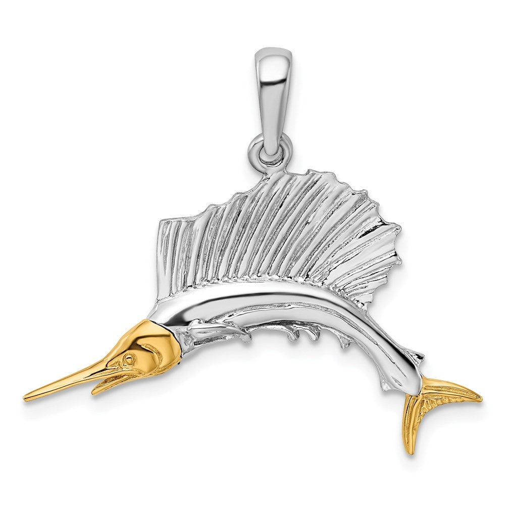Million Charms 925 Sterling Silver Sea Life Nautical Charm Pendant, 14K Sailfish, High Polish