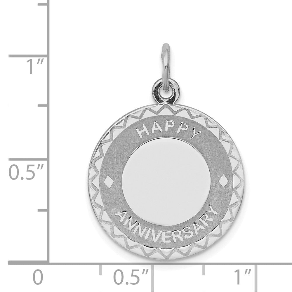 Million Charms 925 Sterling Silver Rhodium-Plated Happy Anniversary Milestone Disc Charm