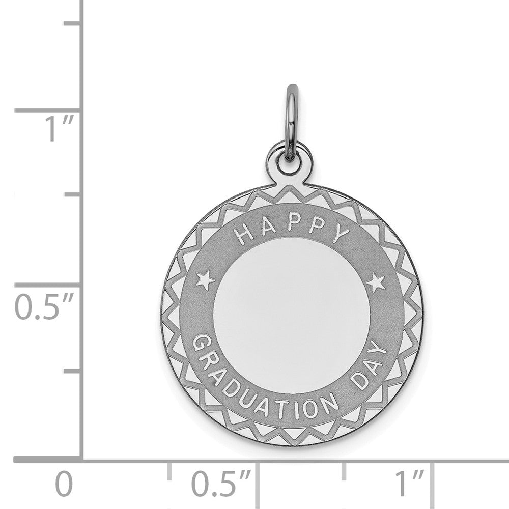 Million Charms 925 Sterling Silver Rhodium-Plated Happy Graduation Disc Charm