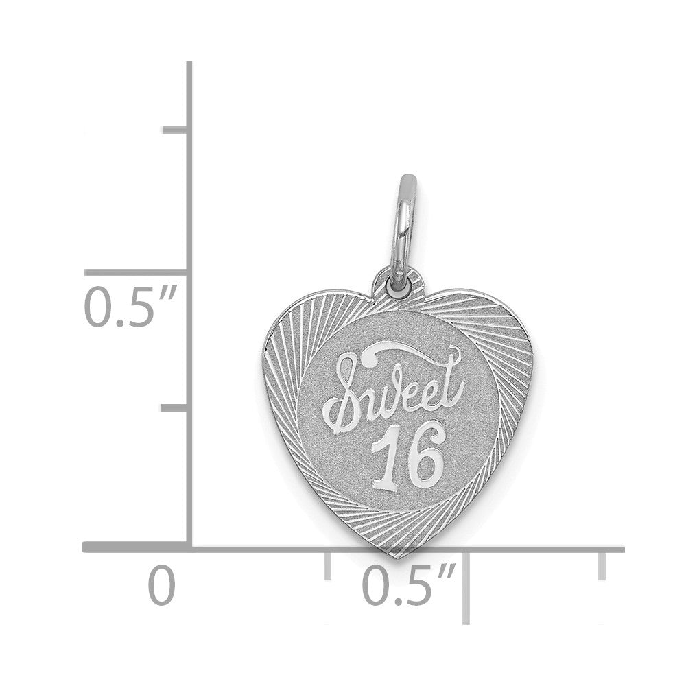 Million Charms 925 Sterling Silver Rhodium-Plated Sweet Sixteen Heart Disc Charm