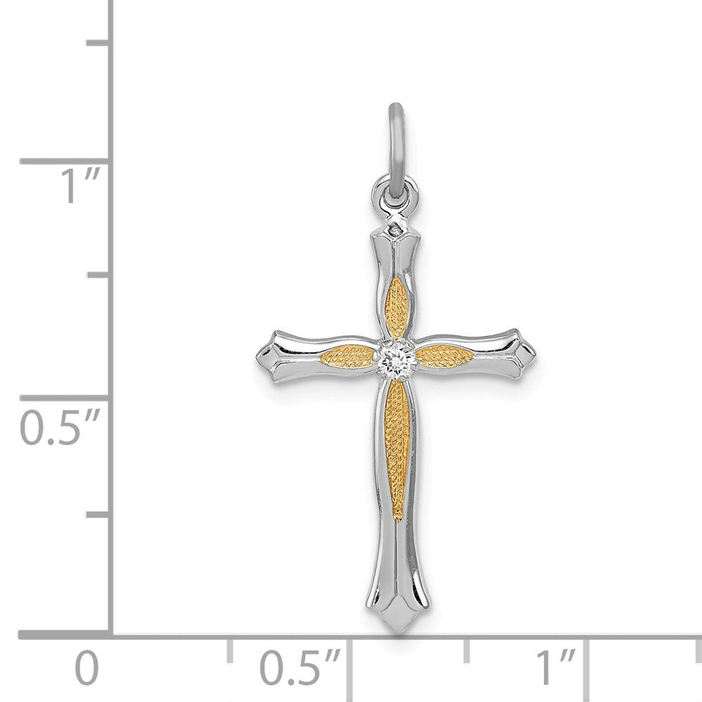 Million Charms 925 Sterling Silver Rhodium-Plated & Vermeil (Cubic Zirconia) CZ Relgious Cross Pendant