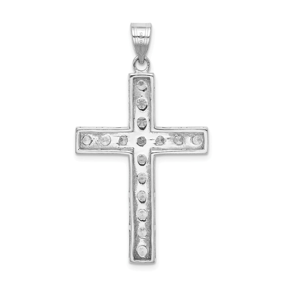 Million Charms 925 Sterling Silver Rhodium-Plated (Cubic Zirconia) CZ Latin Relgious Cross Pendant