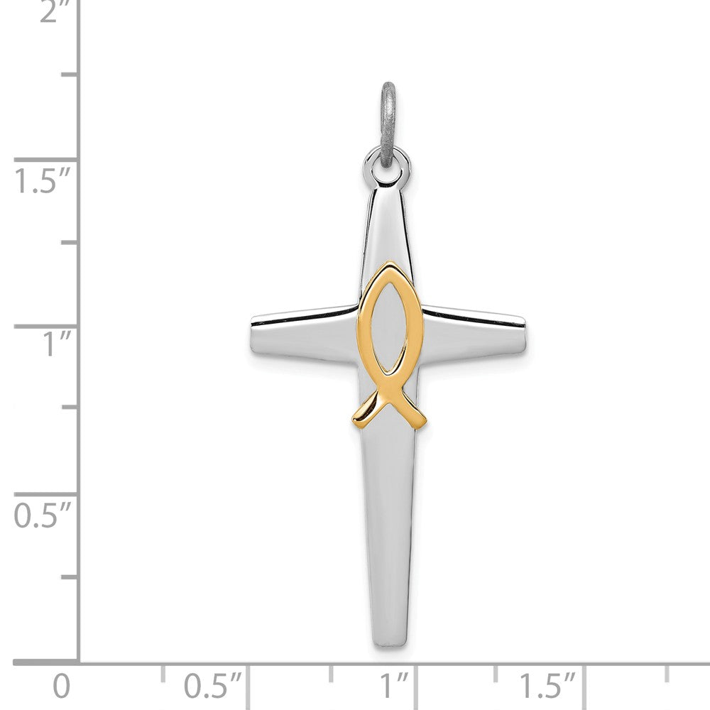 Million Charms 925 Sterling Silver Rhodium-Plated & Vermeil Relgious Cross Pendant