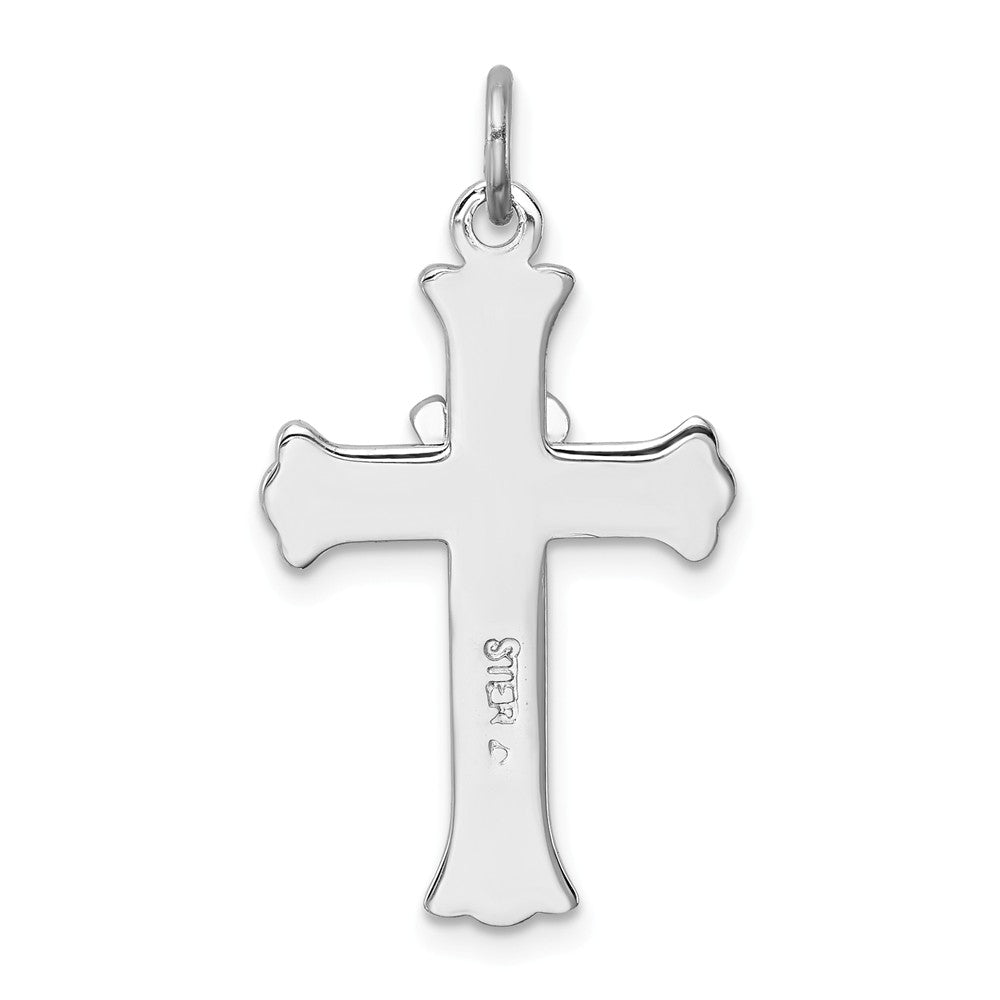 Million Charms 925 Sterling Silver Rhodium-Plated Enameled Relgious Cross With Dove Charm
