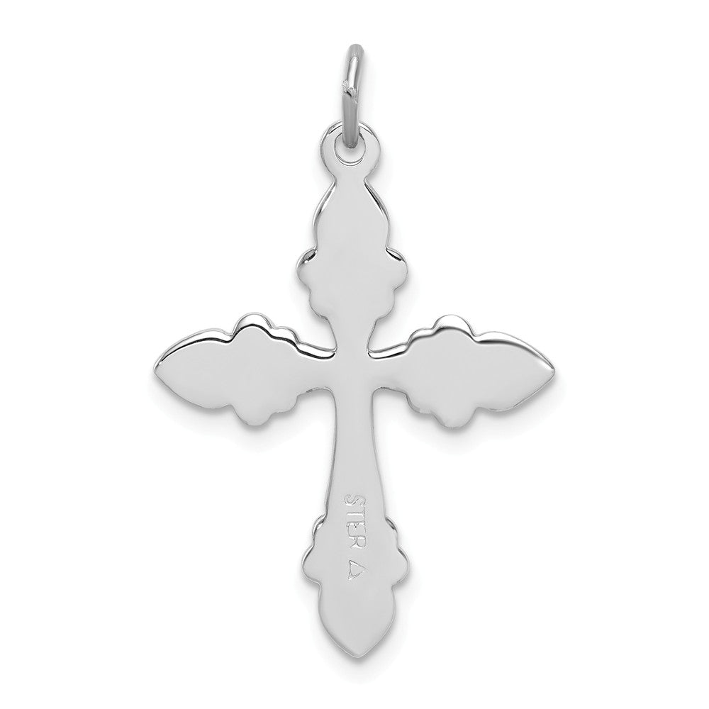 Million Charms 925 Sterling Silver Rhodium-Plated Black Enameled Relgious Cross Pendant