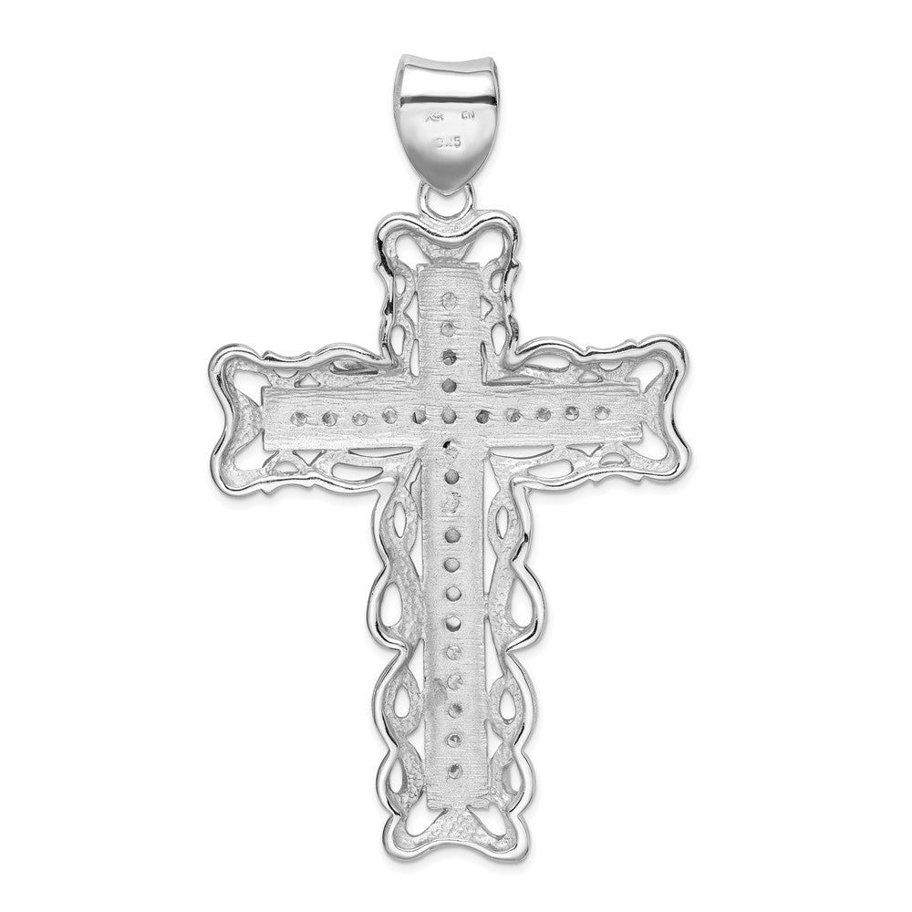 Million Charms 925 Sterling Silver Rhodium-Plated (Cubic Zirconia) CZ Relgious Crucifix Pendant