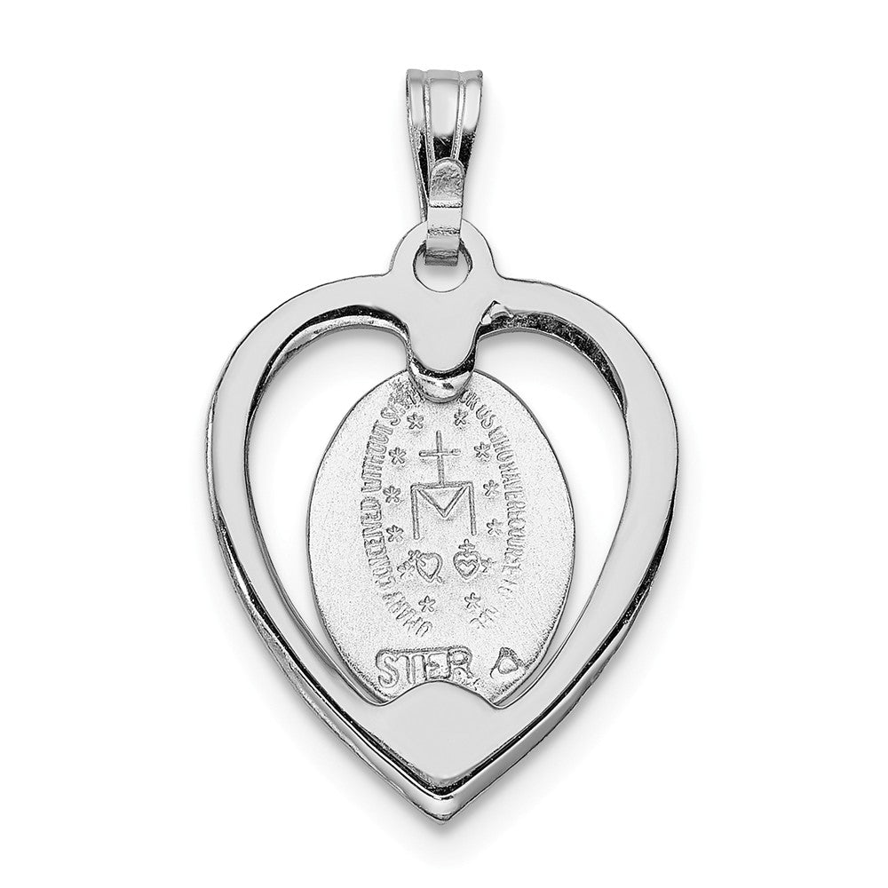 Million Charms 925 Sterling Silver Rhodium-Plated Religious Miraculous Heart Medal