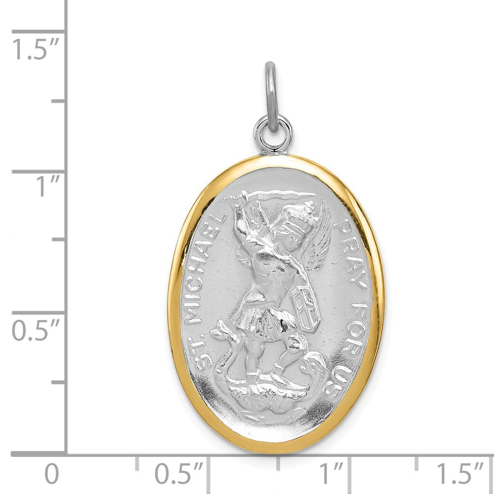 Million Charms 925 Sterling Silver Reversible Rhodium-Plated & Vermeil Religious Saint Michael Medal