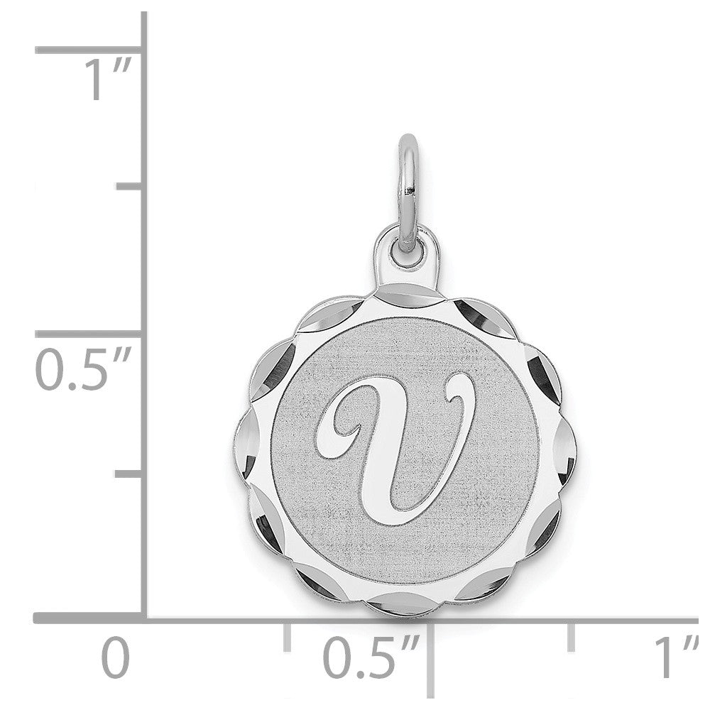 Million Charms 925 Sterling Silver Rhodium-Plated Brocaded Alphabet Letter Initial V Charm