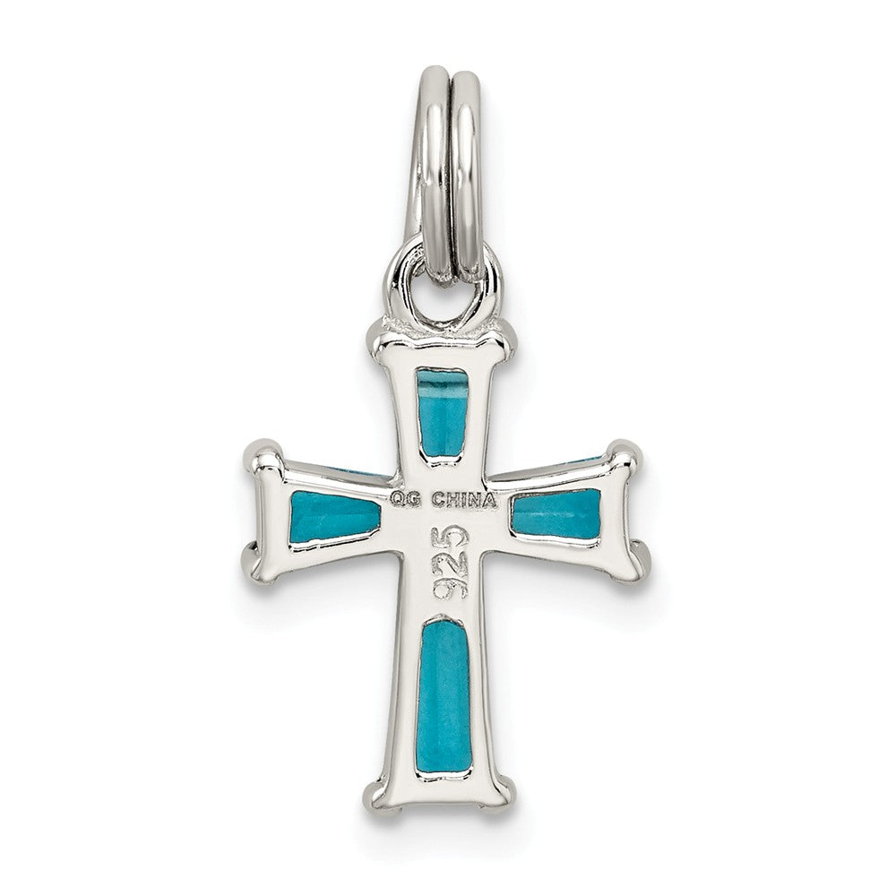 Million Charms 925 Sterling Silver Blue (Cubic Zirconia) CZ Relgious Cross Charm