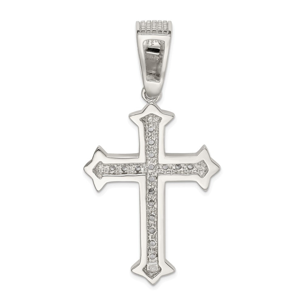 Million Charms 925 Sterling Silver Rhodium-Plated (Cubic Zirconia) CZ Relgious Cross Pendant