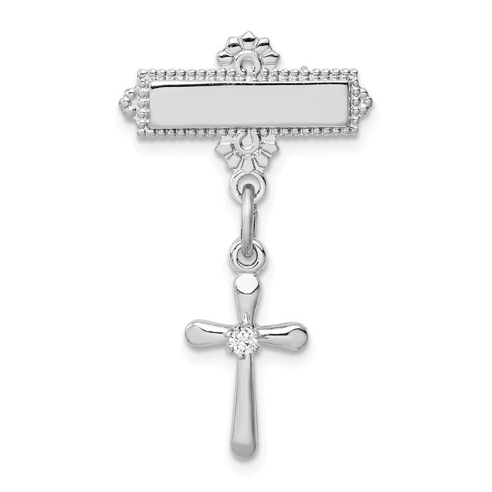 925 Sterling Silver Rhodium-plated Polished CZ Cross Pin