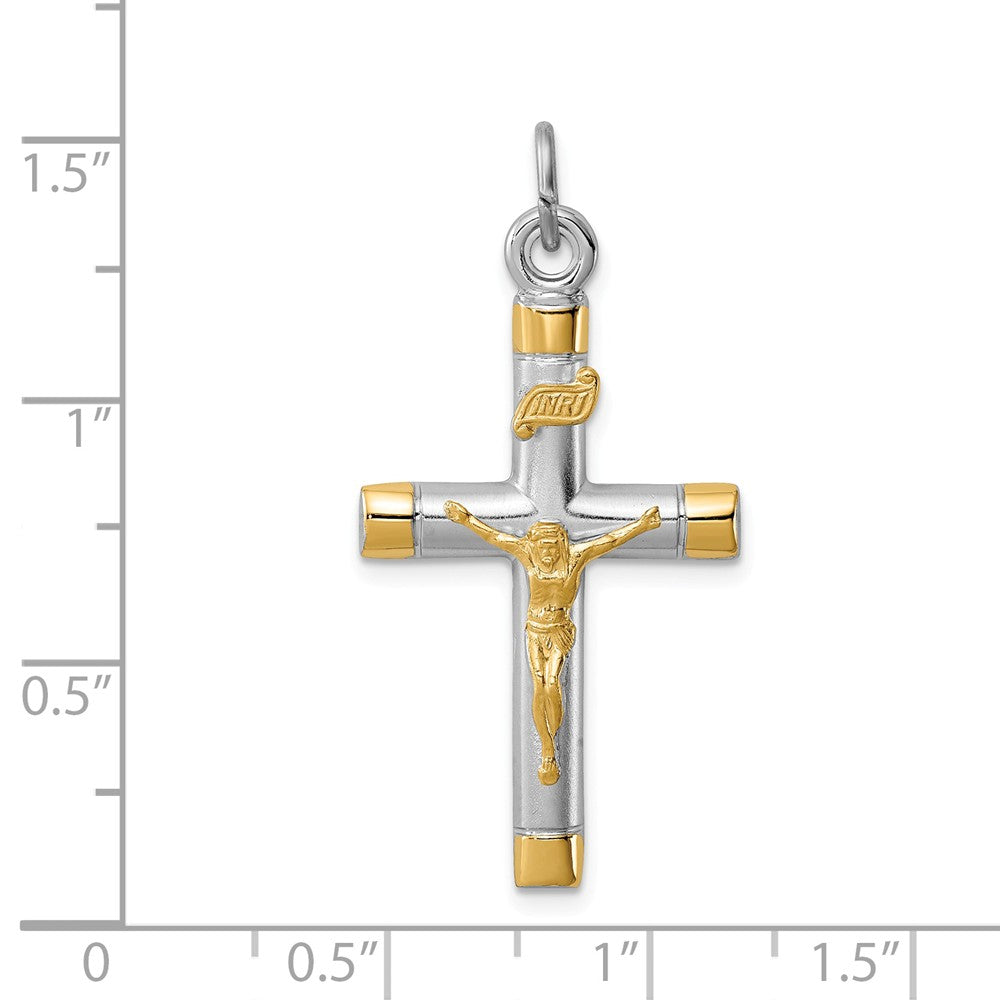 Million Charms 925 Sterling Silver Rhodium-Plated & 18K Gold-Plated Relgious Crucifix Pendant