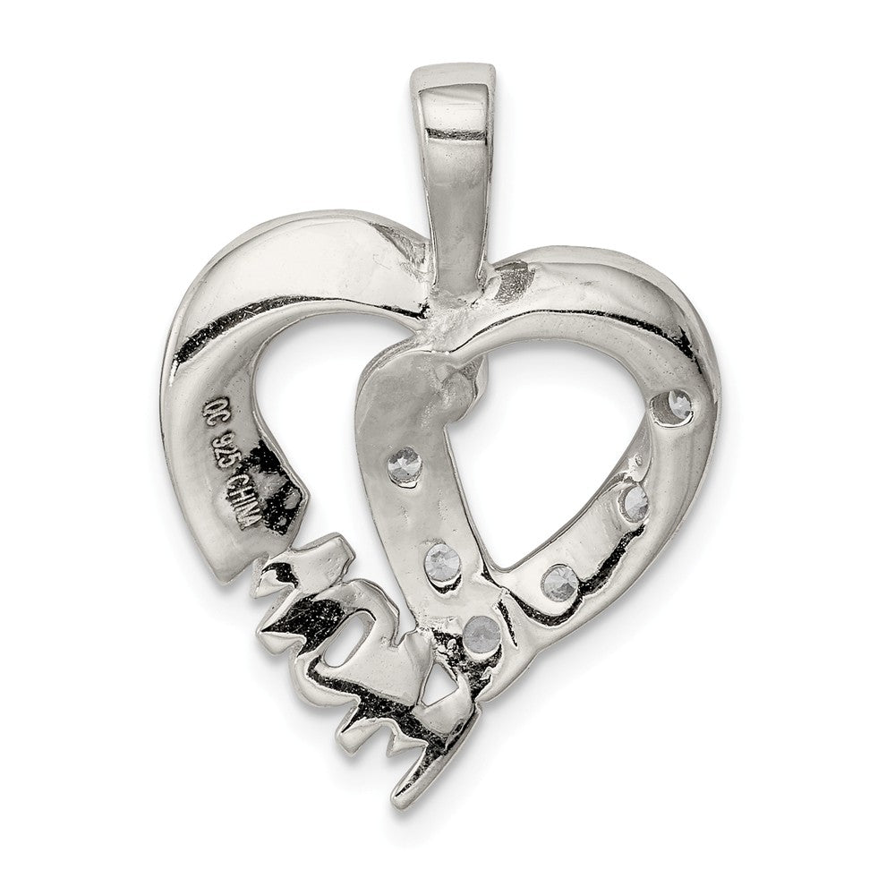 Million Charms 925 Sterling Silver (Cubic Zirconia) CZ Heart Mom Pendant
