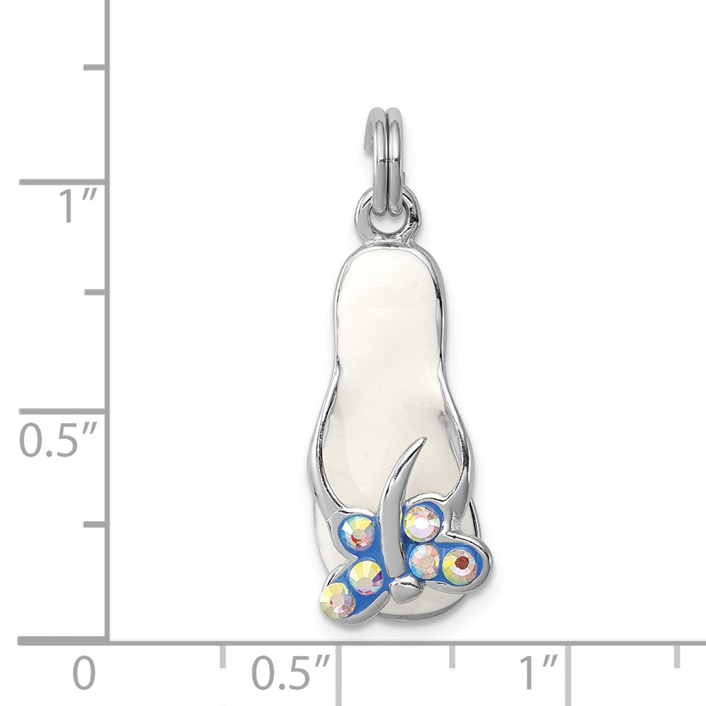 Million Charms 925 Sterling Silver Rhodium-Plated(Cubic Zirconia) CZ Butterfly Enamel Sandal Charm