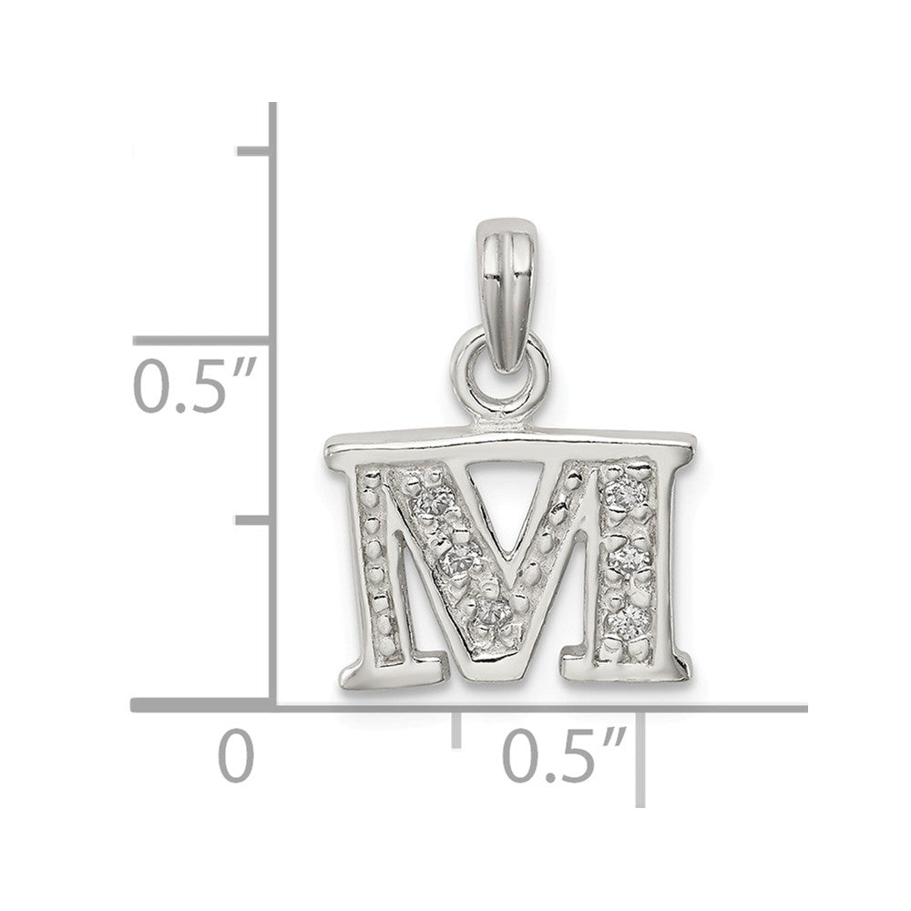 Million Charms 925 Sterling Silver (Cubic Zirconia) CZ Alphabet Letter Initial M Pendant