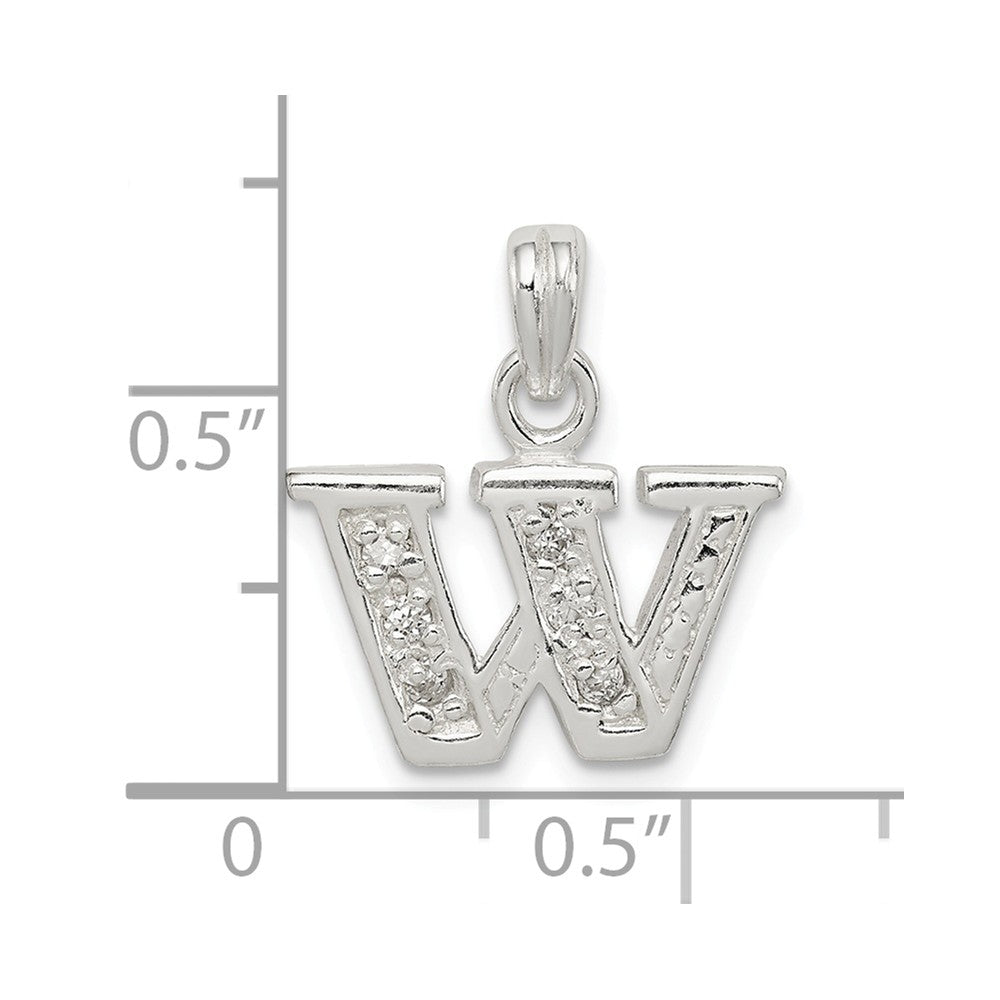 Million Charms 925 Sterling Silver (Cubic Zirconia) CZ Alphabet Letter Initial W Pendant