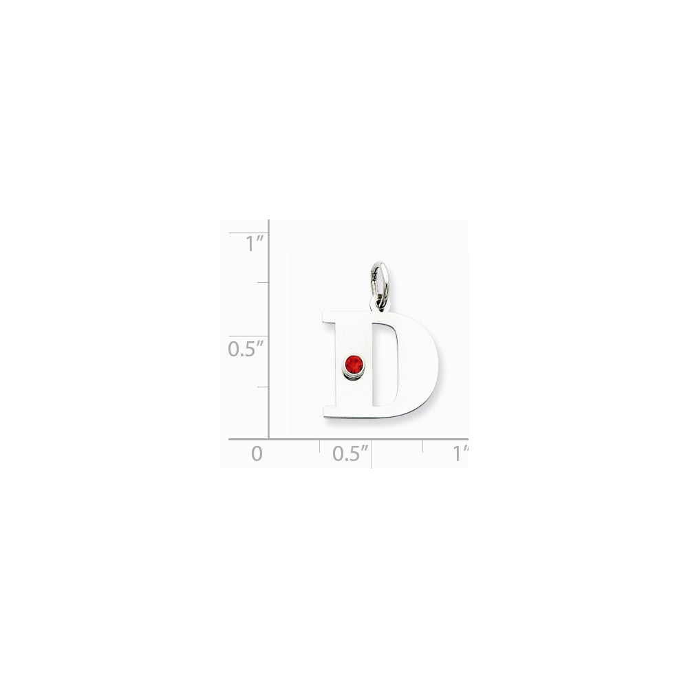 Million Charms 925 Sterling Silver Rhod-Plated Alphabet Letter Initial D Personalized With Birthday Month Colored Stone Charm