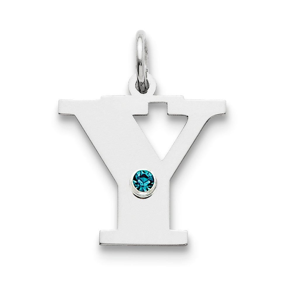 Million Charms 925 Sterling Silver Rhod-Plated Alphabet Letter Initial Y Personalized With Birthday Month Colored Stone Charm