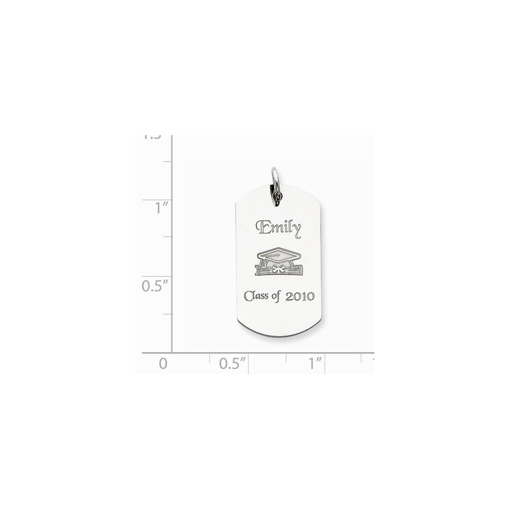 Million Charms 925 Sterling Silver Rhodium-Plated Personalizable Graduation Dog Tag Charm