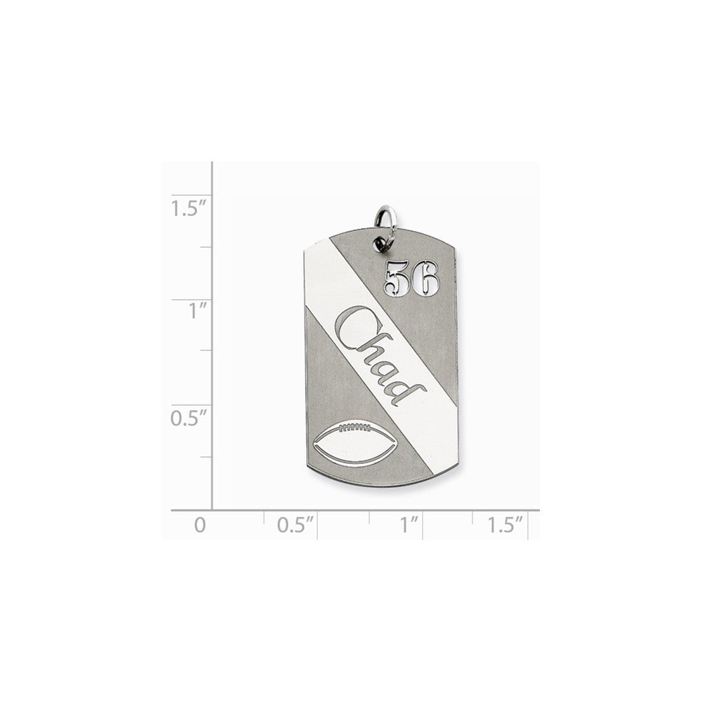 Million Charms 925 Sterling Silver Rhodium-Plated Personalizable Sports Football Dogtag Charm