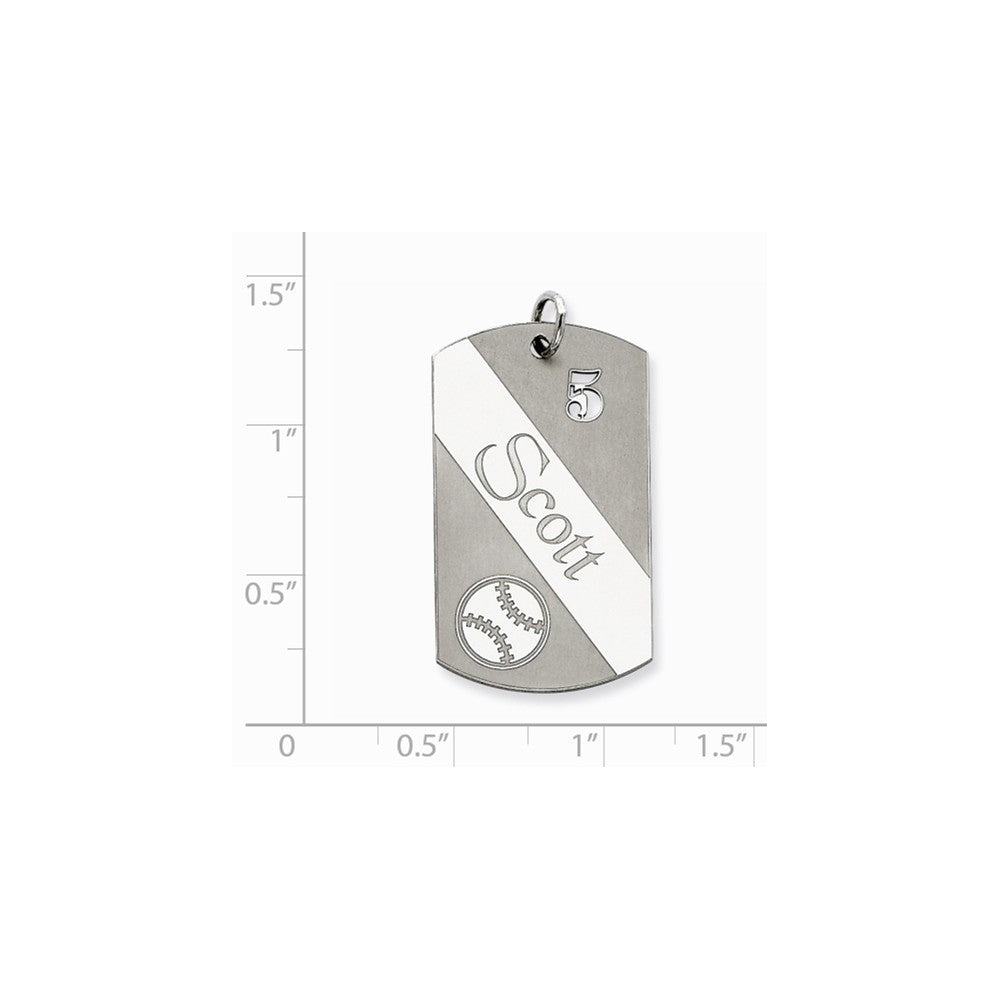 Million Charms 925 Sterling Silver Rhodium-Plated Personalizable Sports Baseball Dogtag Charm