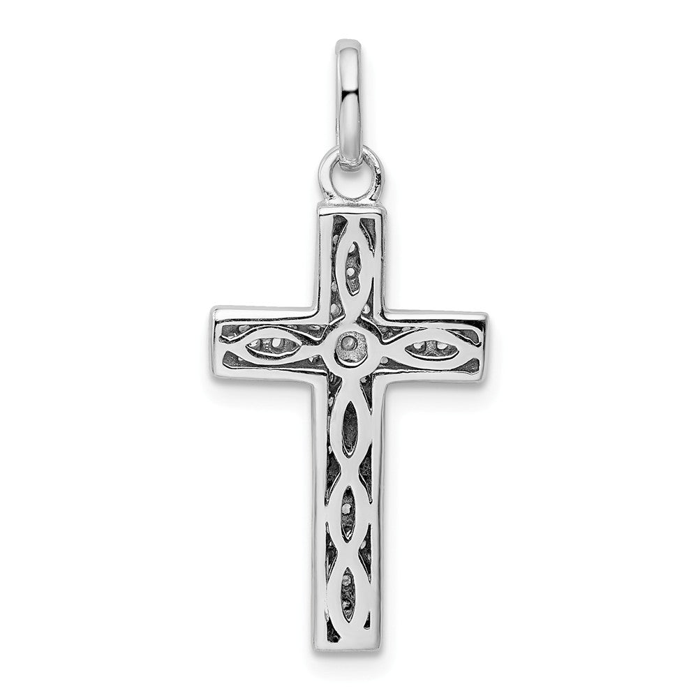 Million Charms 925 Sterling Silver Rhodium-Plated (Cubic Zirconia) CZ Latin Relgious Cross Pendant