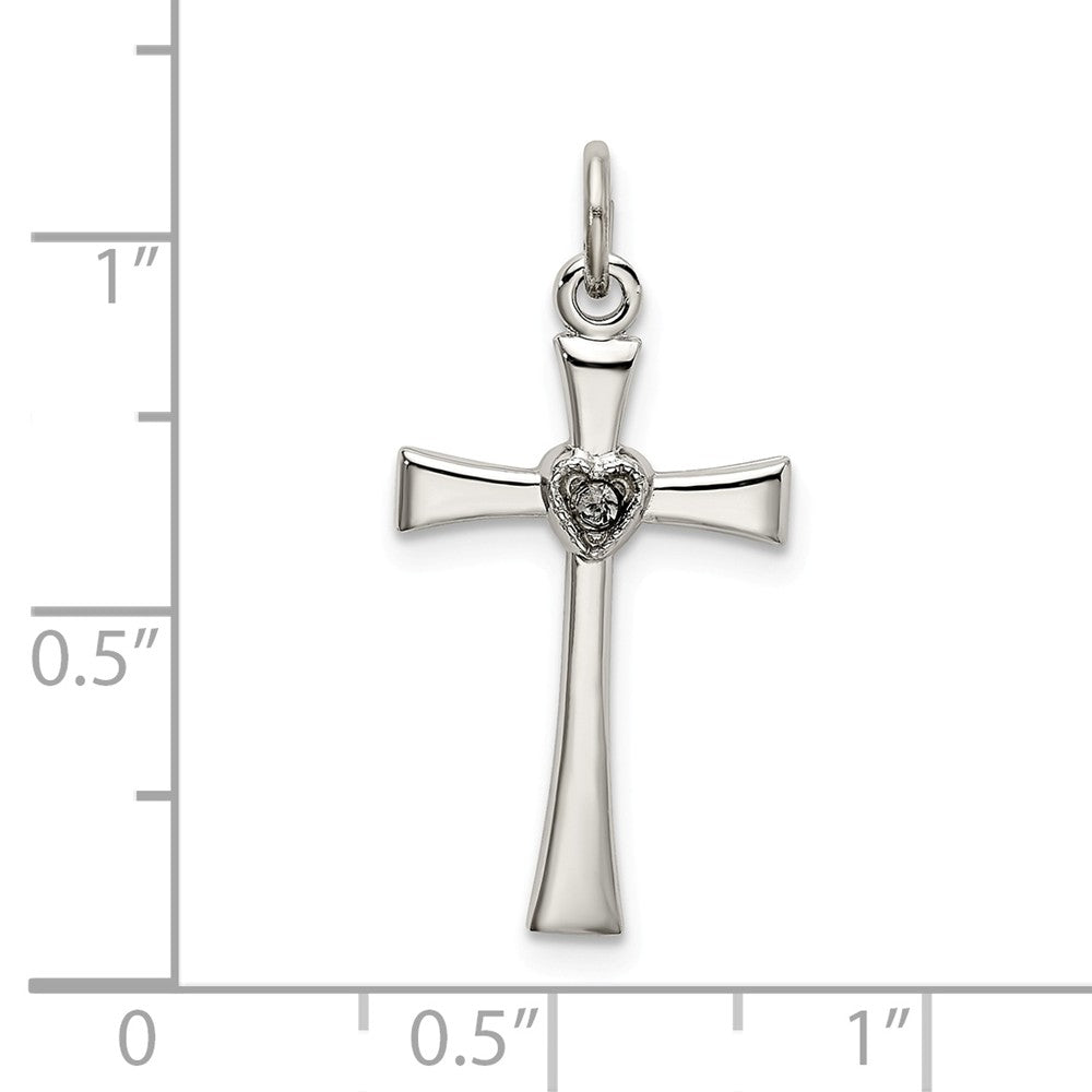Million Charms 925 Sterling Silver Polished (Cubic Zirconia) CZ Heart Relgious Cross Pendant
