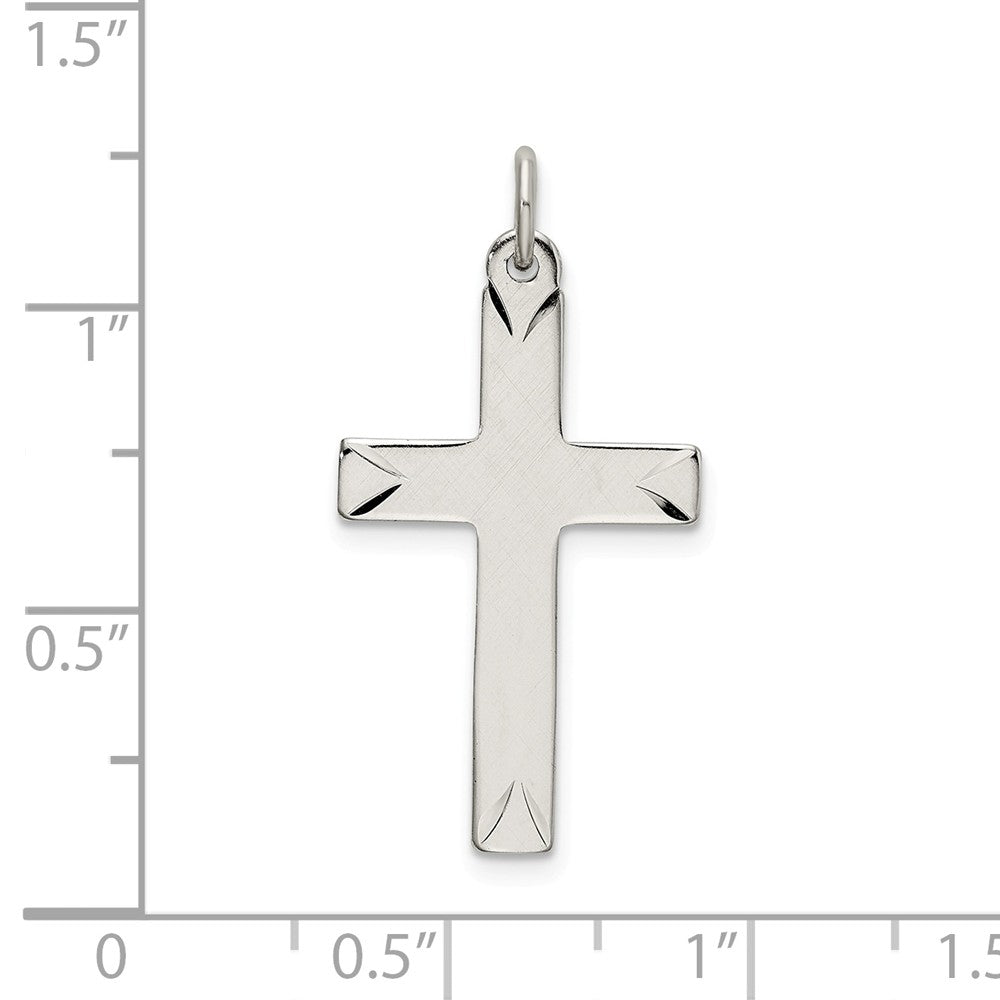 Million Charms 925 Sterling Silver Satin, Diamond-Cut Relgious Cross Pendant
