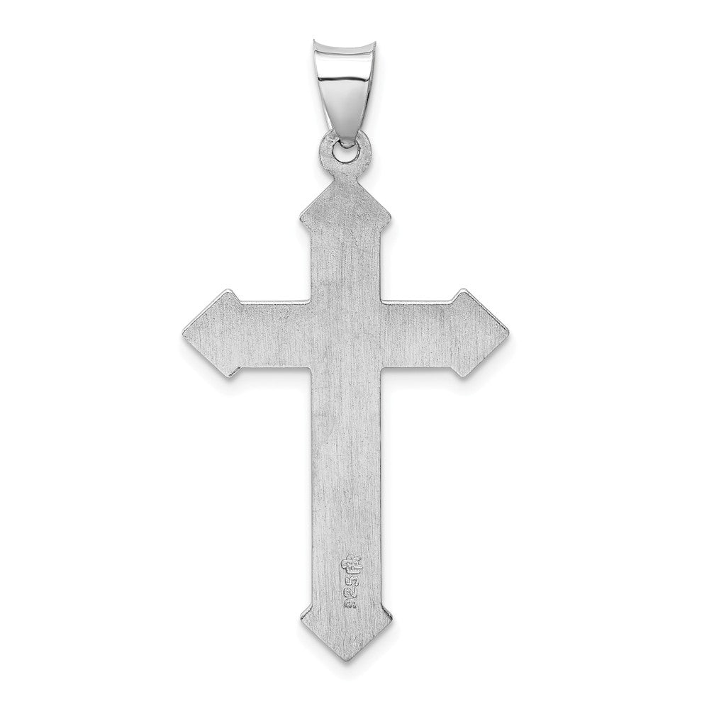 Million Charms 925 Sterling Silver Rhodium-Plated Textured & Polished Relgious Cross Pendant