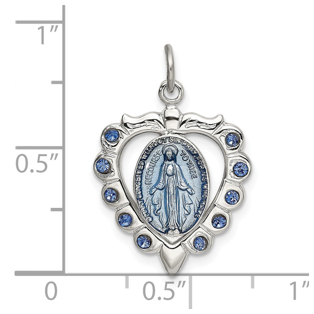Million Charms 925 Sterling Silver Epoxy & Crystal Religious Miraculous Medal Heart Pendant